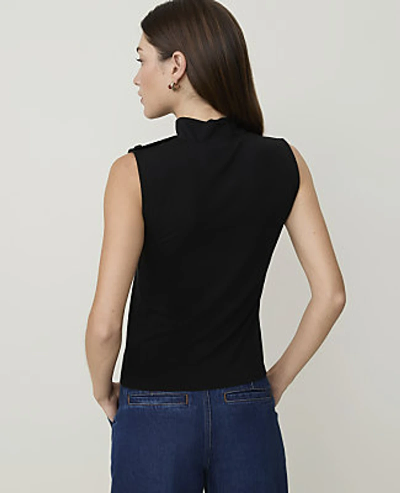 Ann Taylor Button Sleeveless Turtleneck Top Women's