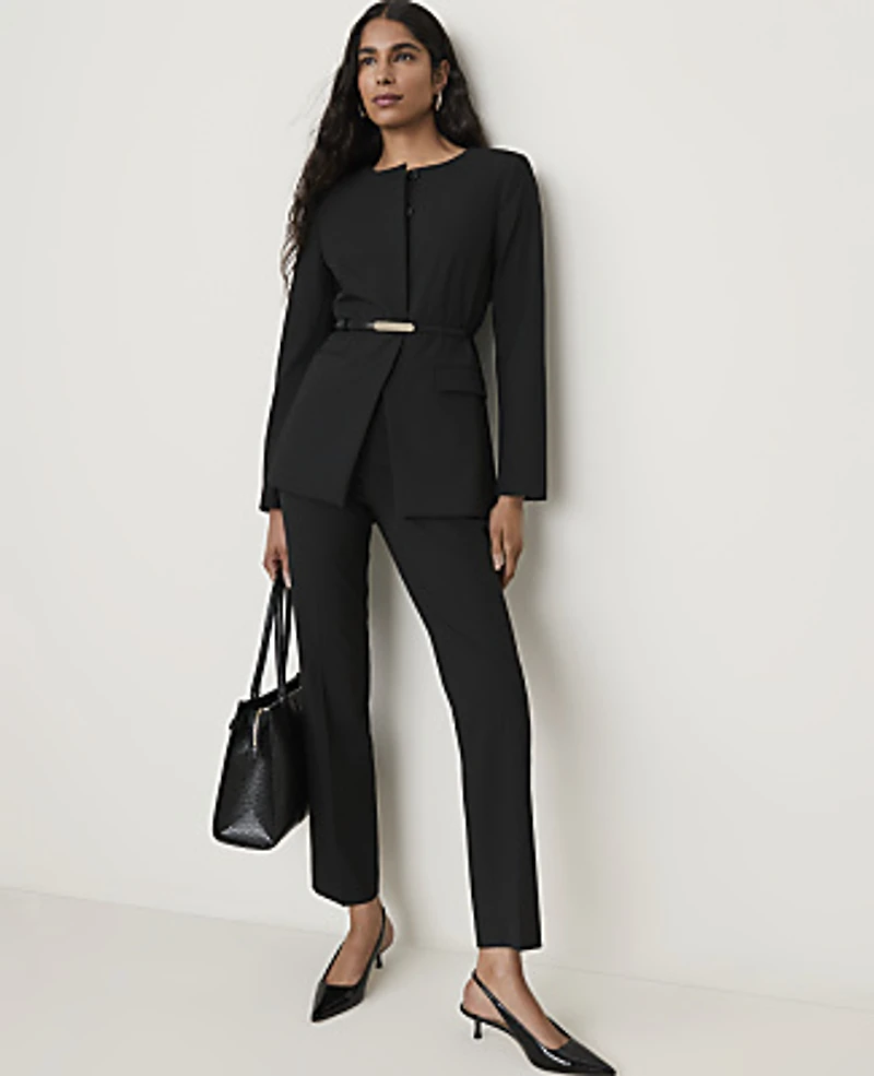 Ann Taylor Belted Split Hem Jacket Black Women's