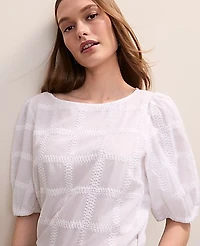 Ann Taylor Crochet Windowpane Popover Top White Women's
