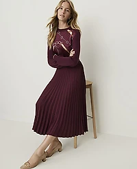 Ann Taylor Printed Mixed Media Crew Neck Sweater A Purest Plum Women's