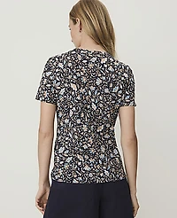 Ann Taylor Weekend Floral Crew Neck T-Shirt Night Sky Women's