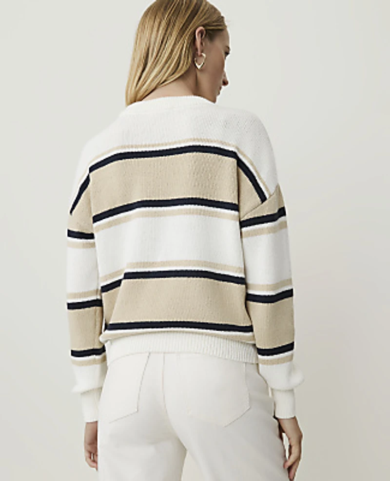 Ann Taylor Weekend Striped Crew Neck Sweater Camel Multi Women's