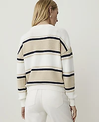 Ann Taylor Weekend Striped Crew Neck Sweater Camel Multi Women's