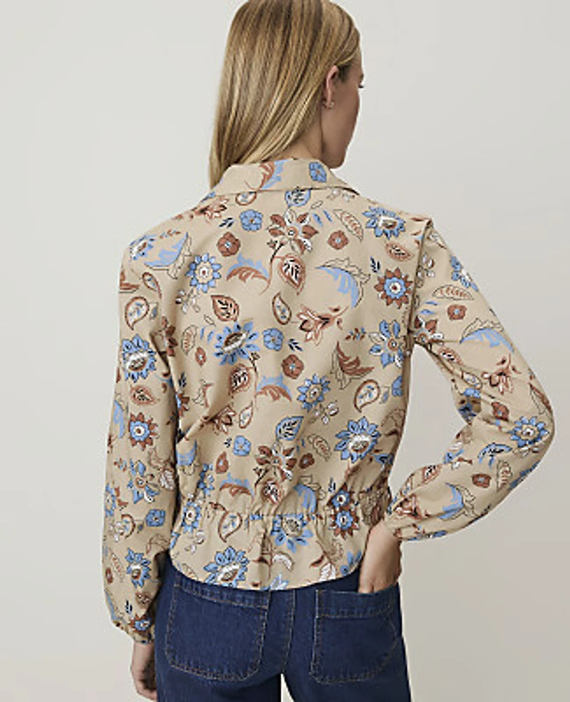Ann Taylor Weekend Floral Tie Waist Blouse Cool Sesame Women's