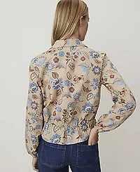 Ann Taylor Weekend Floral Tie Waist Blouse Cool Sesame Women's
