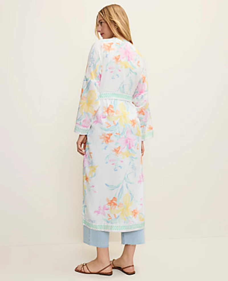 Ann Taylor Floral Belted Kimono White Women's