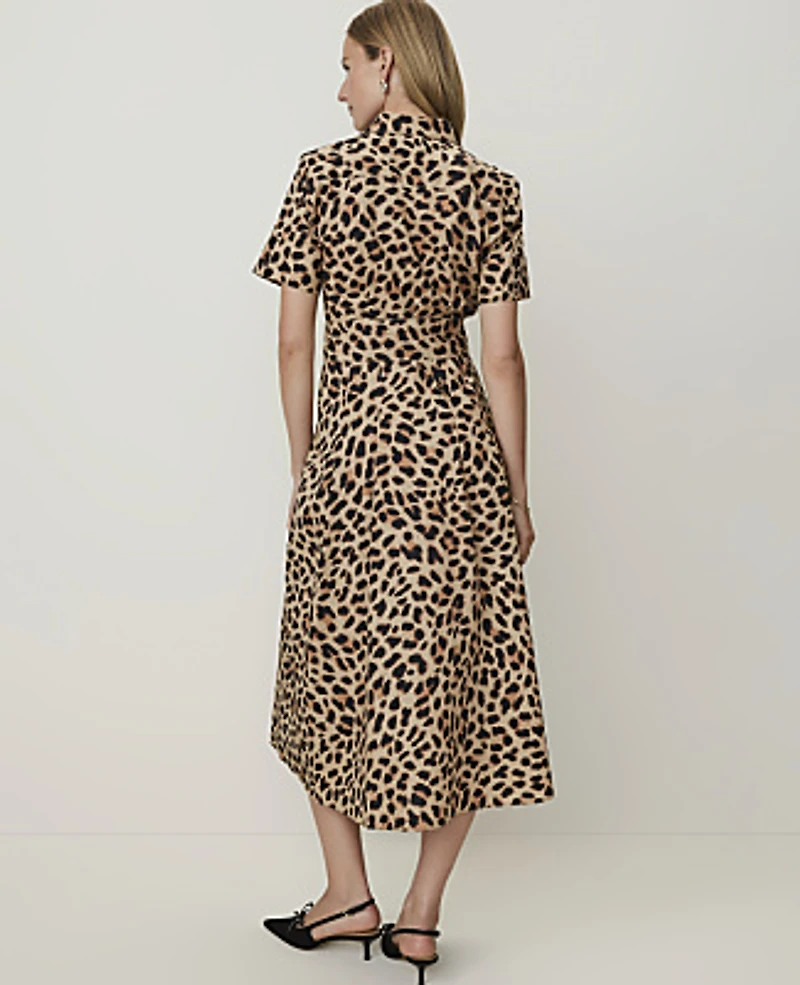 Ann Taylor Petite Animal Print Collared Midi Shirtdress Cafe Au Lait B Women's