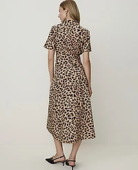 Ann Taylor Petite Animal Print Collared Midi Shirtdress Cafe Au Lait B Women's