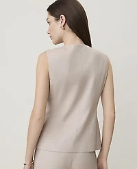Ann Taylor The Petite Long Crew Neck Vest Windowpane Tan White Women's