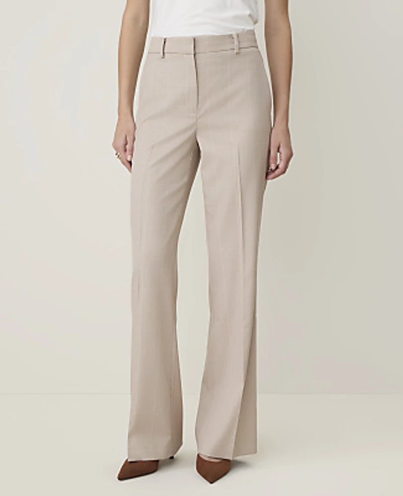 Ann Taylor The Flare Trouser Windowpane Tan White Women's