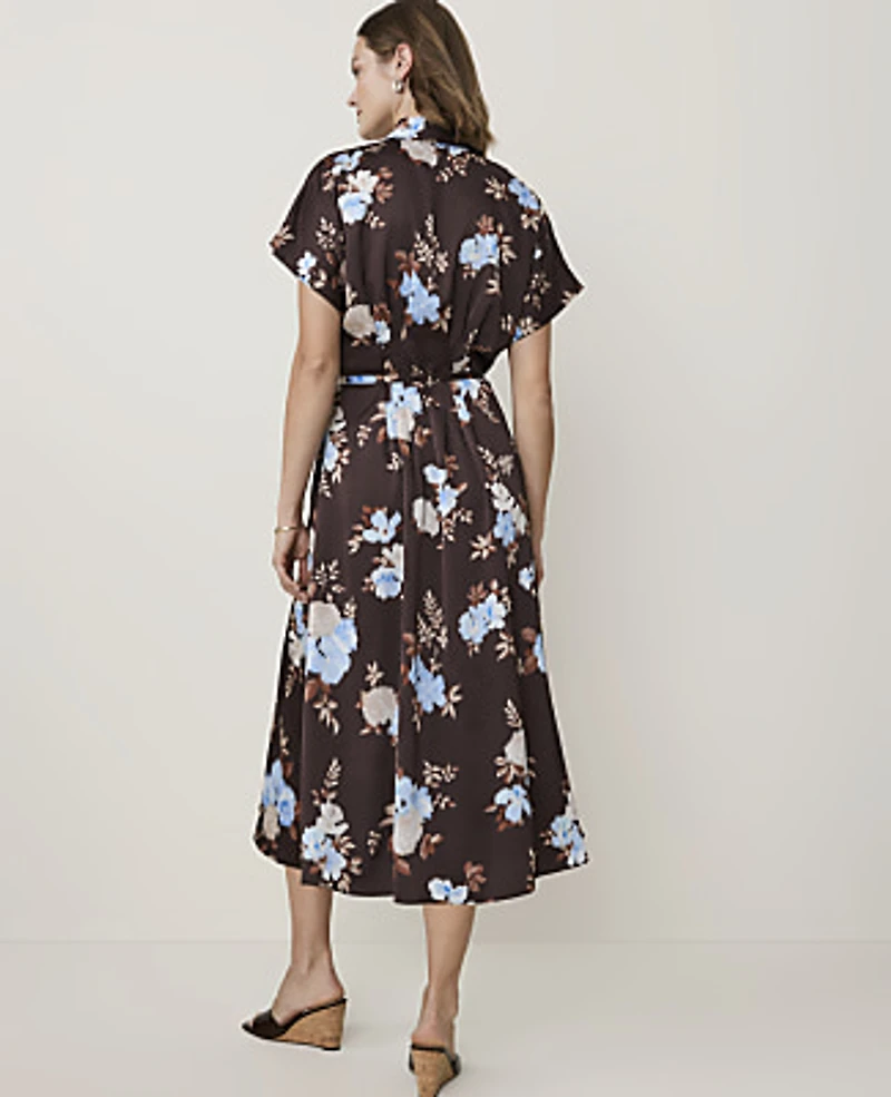 Ann Taylor Petite Floral Collared Midi Shirtdress French Mocha Women's