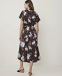 Ann Taylor Petite Floral Collared Midi Shirtdress French Mocha Women's