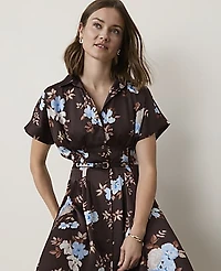 Ann Taylor Petite Floral Collared Midi Shirtdress French Mocha Women's