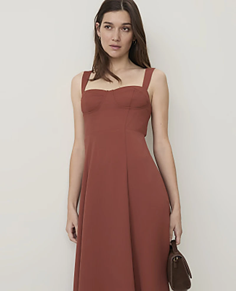 Ann Taylor Petite Corset Midi Dress Amber Noir Women's