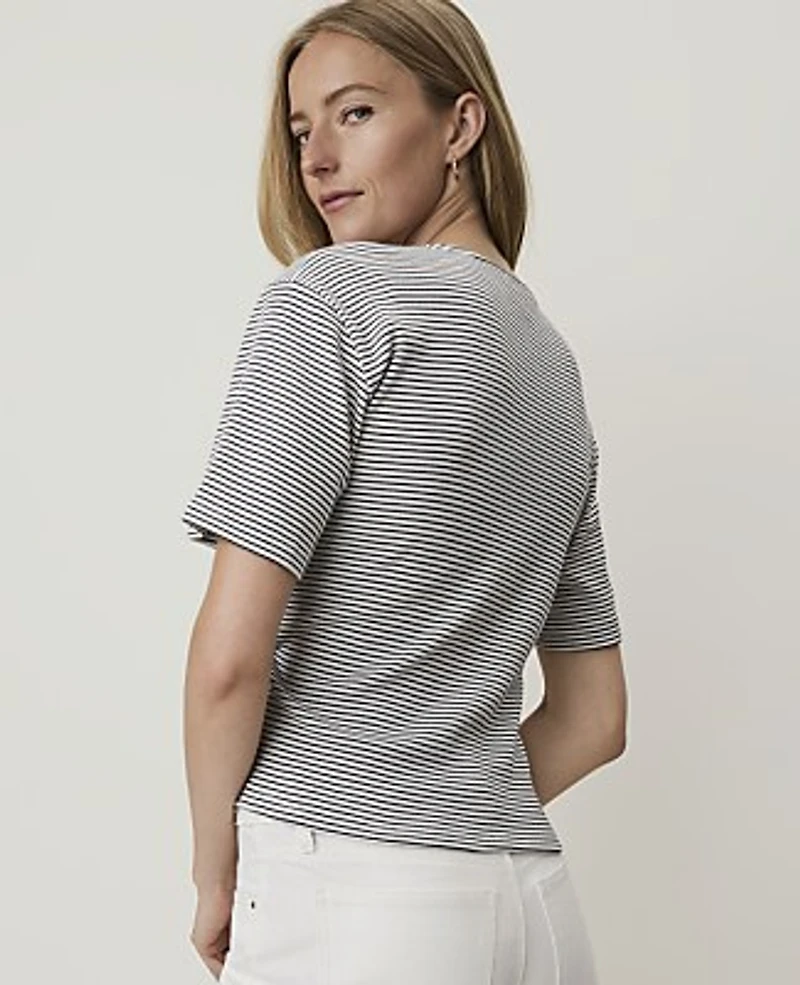 Ann Taylor Petite Weekend Striped Tie Waist T-Shirt Night Sky Women's