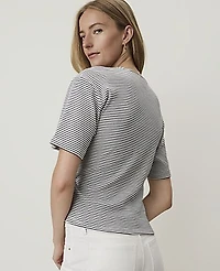 Ann Taylor Petite Weekend Striped Tie Waist T-Shirt Night Sky Women's