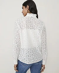 Ann Taylor Petite Ruffle Collar Lace Blouse Winter White Women's