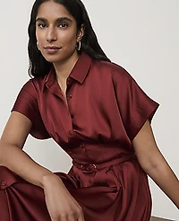 Ann Taylor Petite Collared Midi Shirtdress Rich Merlot Women's