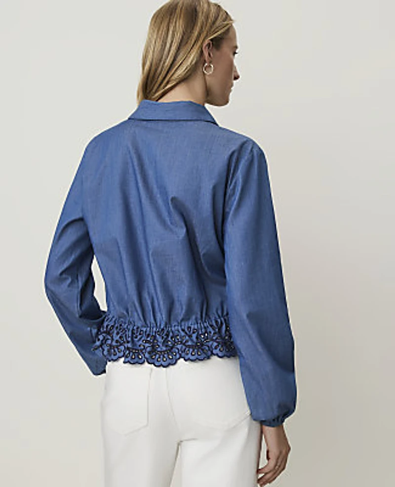 Ann Taylor Petite Weekend Tie Waist Blouse Sea Haze Women's