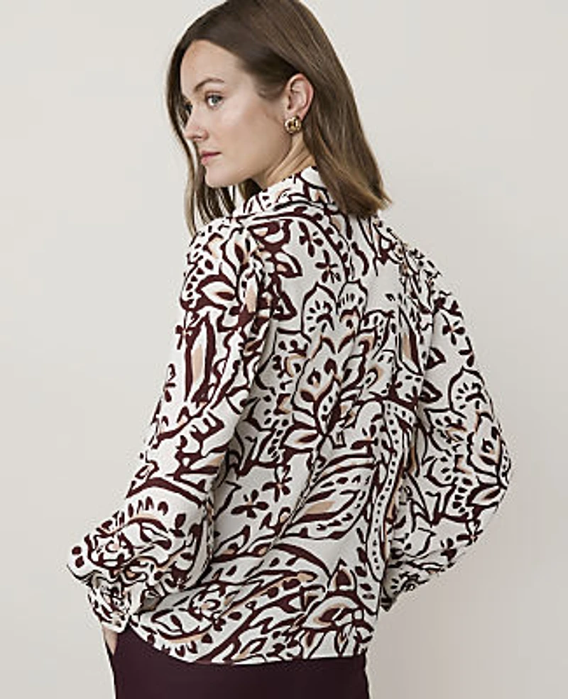 Ann Taylor Paisley Split Neck Blouse Satin Popcorn B Women's