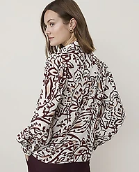 Ann Taylor Paisley Split Neck Blouse Satin Popcorn B Women's