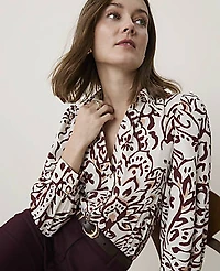 Ann Taylor Paisley Split Neck Blouse Satin Popcorn B Women's