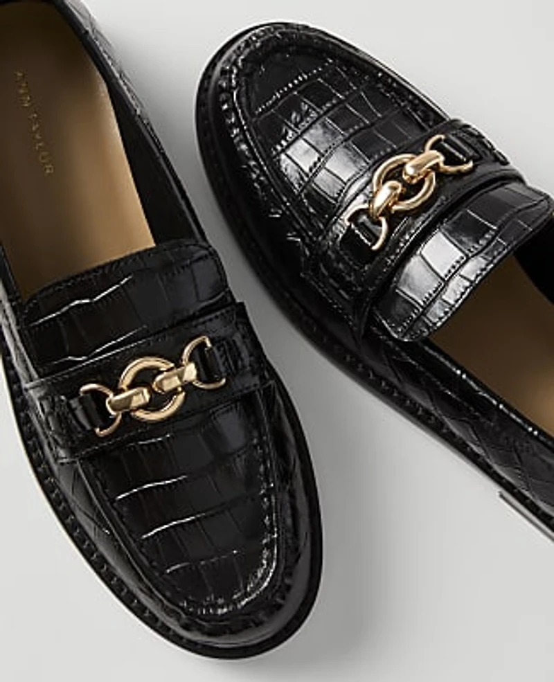 Ann Taylor Hardware Embellished Croco Loafer Black Women's