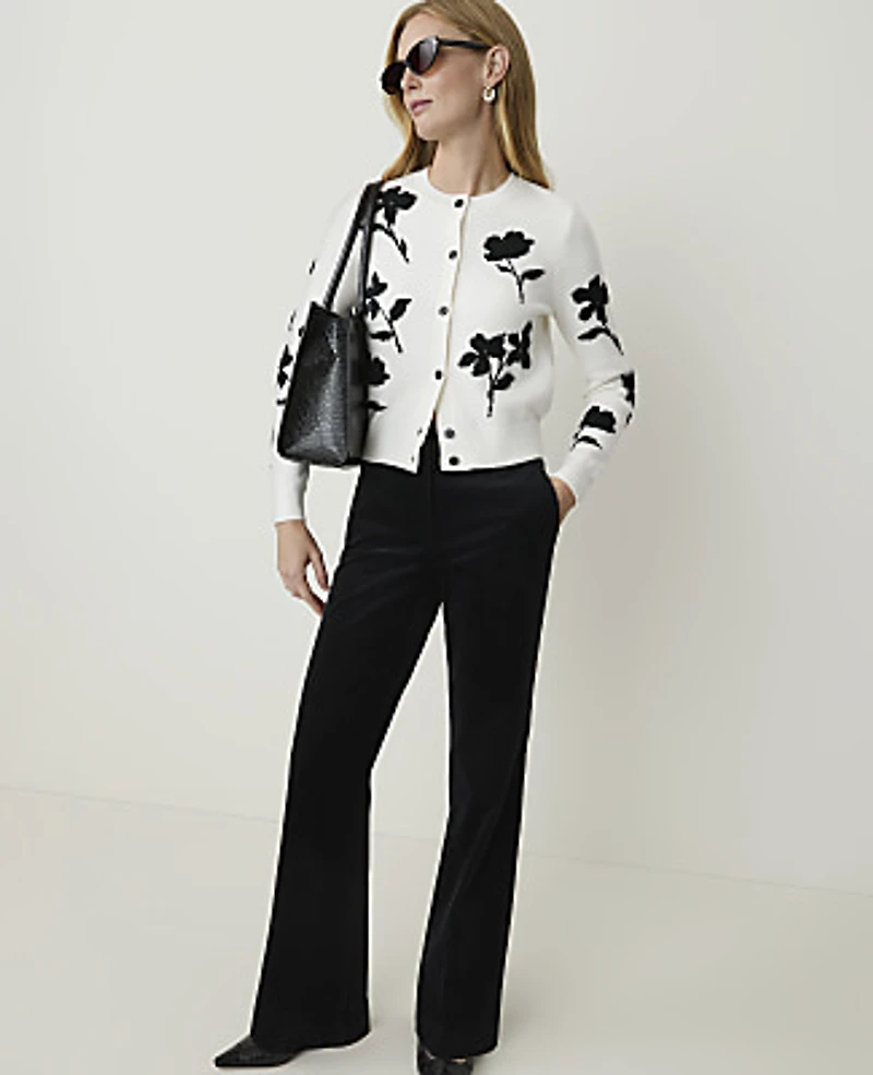 Ann Taylor Floral Jacquard Cardigan Winter White Women's