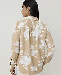 Ann Taylor Floral Camp Shirt Winter White Women's
