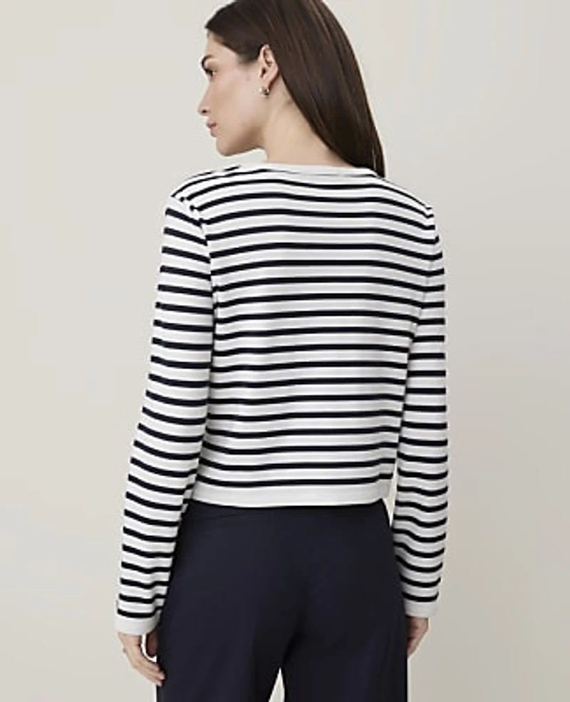 Ann Taylor Petite Weekend Striped Knit Cardigan Night Sky Women's