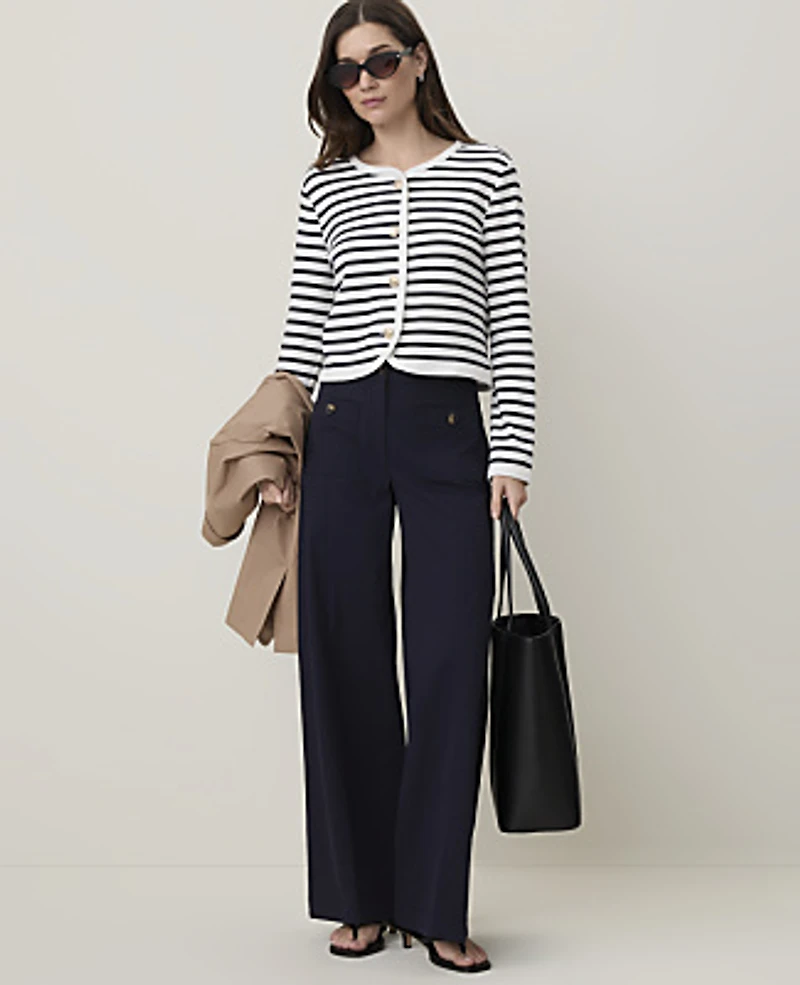 Ann Taylor Petite Weekend Striped Knit Cardigan Night Sky Women's