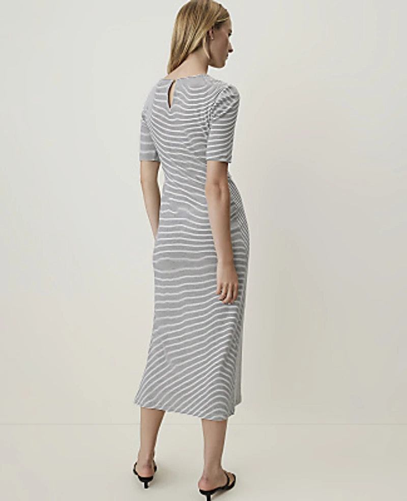 Ann Taylor Petite Weekend Striped Tie Waist Midi Dress Night Sky Women's