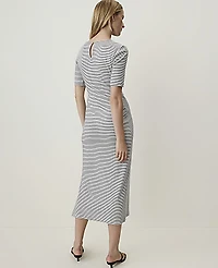 Ann Taylor Petite Weekend Striped Tie Waist Midi Dress Night Sky Women's