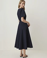 Ann Taylor Belted V-Neck Midi Dress Night Sky Women's