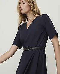Ann Taylor Belted V-Neck Midi Dress Night Sky Women's