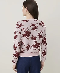 Ann Taylor Petite Floral Jacquard Cardigan Rich Merlot Women's