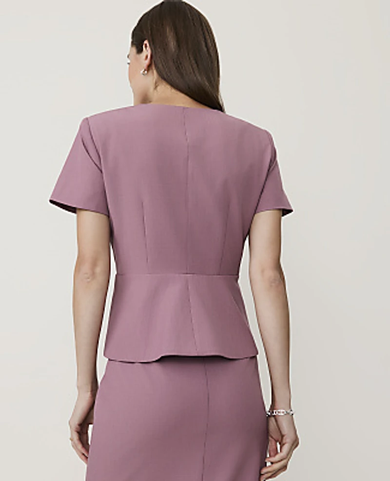 Ann Taylor The Petite Crew Neck Peplum Top Bi-Stretch Stormy Mauve Women's