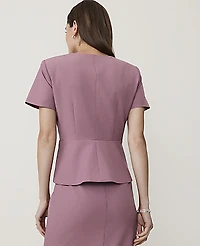 Ann Taylor The Petite Crew Neck Peplum Top Bi-Stretch Stormy Mauve Women's