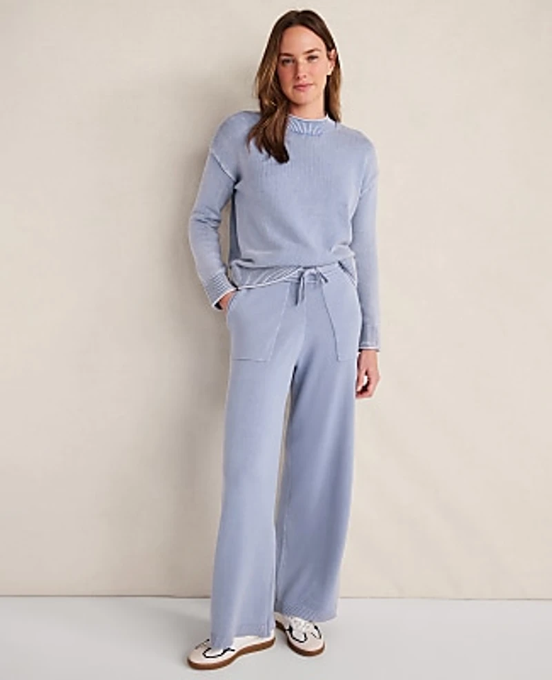 Ann Taylor Haven Well Within Organic Cotton Knit Wide Leg Pants Ocean Wave Women's