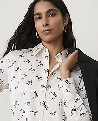 Ann Taylor Petite Floral Satin Modern Shirt Sea Pearl Women's