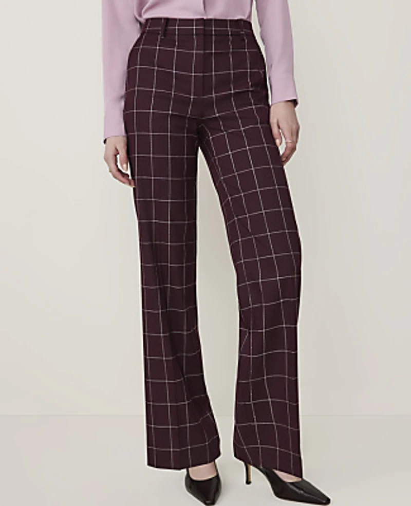 Ann Taylor The Petite High Rise Straight Pant Windowpane Burgundy Women's