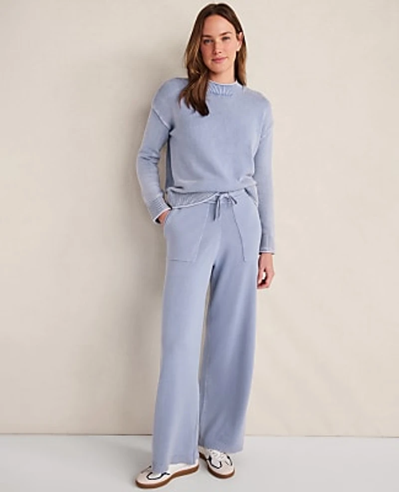 Ann Taylor Haven Well Within Garment-Dyed Organic Cotton Roll Neck Sweater Indigo Wave Wash Women's