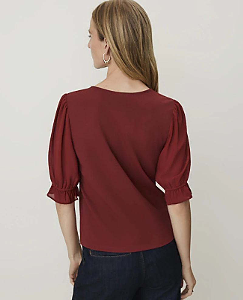 Ann Taylor Ruffle Mixed Media Top Women's