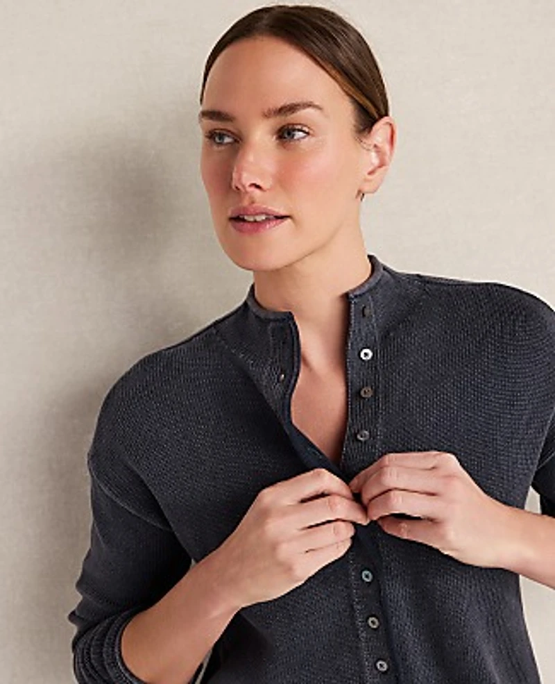Ann Taylor Haven Well Within Organic Cotton Roll Neck Cardigan Nightfall Wash Women's