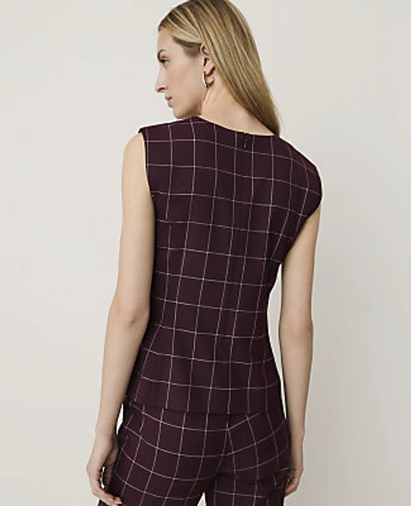 Ann Taylor The Petite Crew Neck Peplum Top Windowpane Burgundy Women's