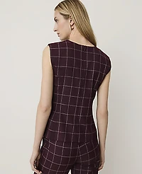 Ann Taylor The Petite Crew Neck Peplum Top Windowpane Burgundy Women's
