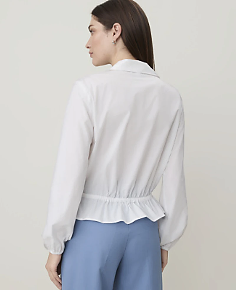 Ann Taylor Weekend Tie Waist Blouse White Women's