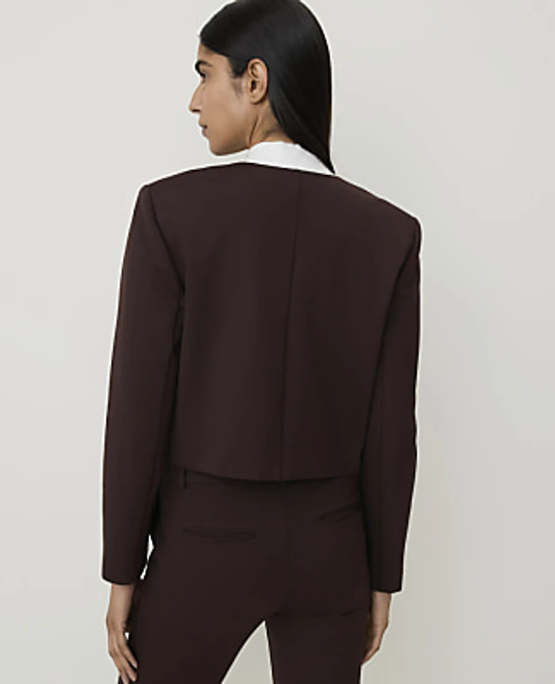 Ann Taylor The Petite Crew Neck Jacket Ponte Pure Chocolate Women's