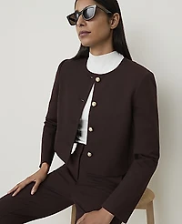 Ann Taylor The Petite Crew Neck Jacket Ponte Pure Chocolate Women's