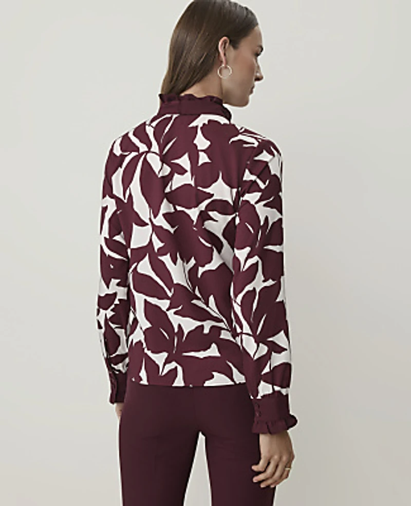 Ann Taylor Floral Bow Blouse Purest Plum Women's